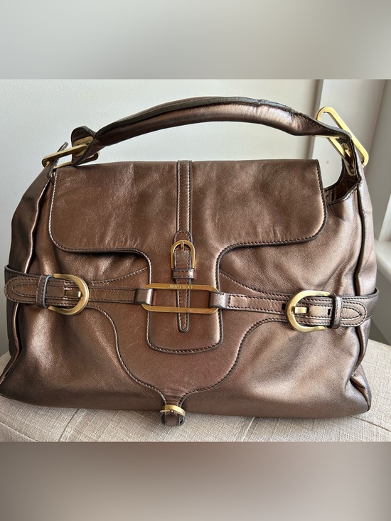 Jimmy Choo Handbags - Jimmy Choo Classic Metallic Bronze Leather Tulita Hobo  Shoulder Bag
